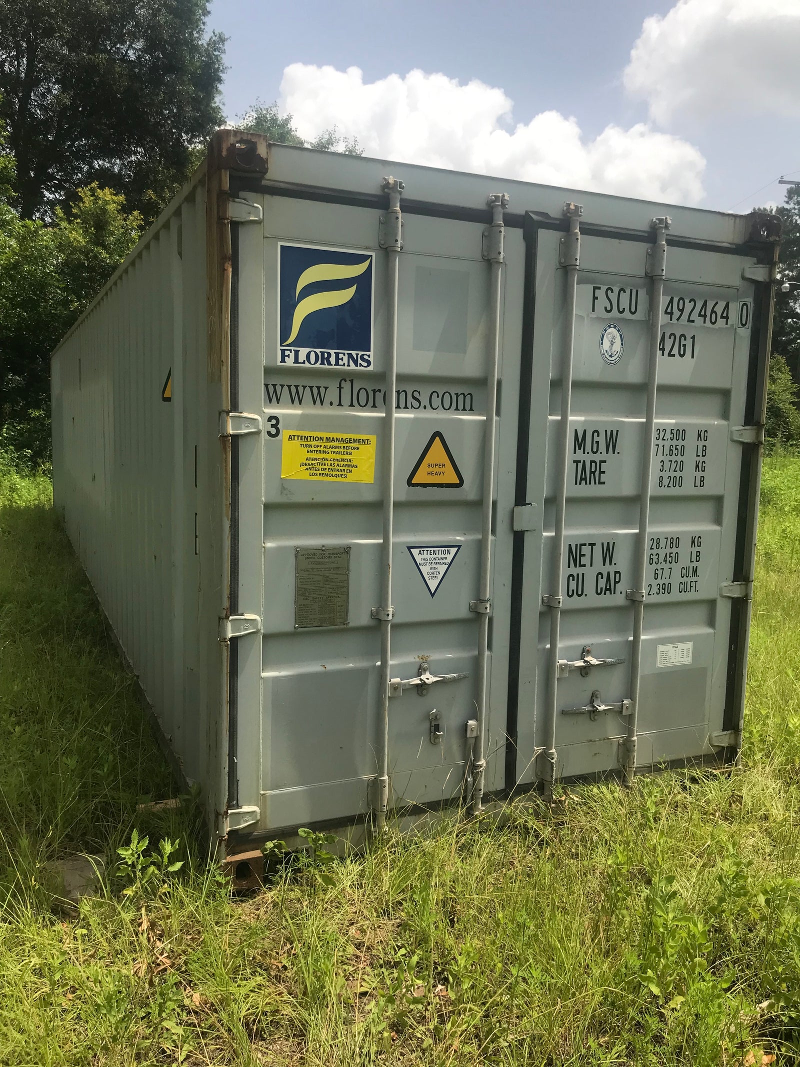 40' Standard Wind & Water Tight Container — Green Unit